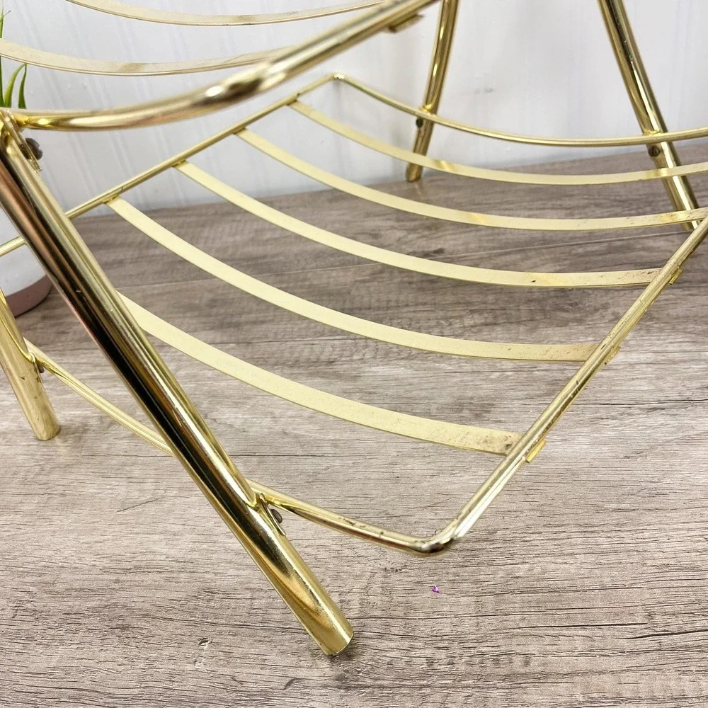 Mid-Century Brass Magazine Rack: Gold Towel Holder with Handle‎